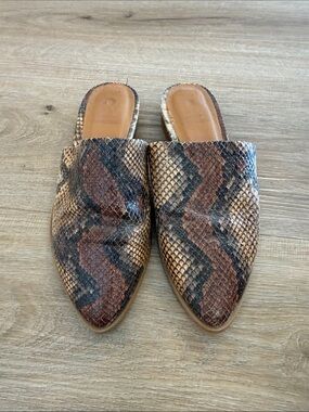 DV by Dolce Vita Snake-Print Pointed Mules in Brown & Black